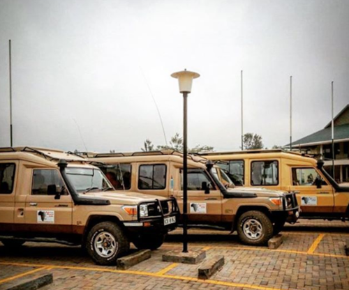 Africa Keys safari vehicles parked in a row