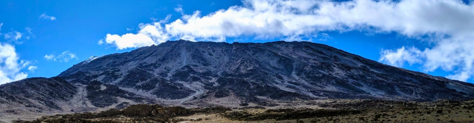 Mount Kilimanjaro under a blue sky